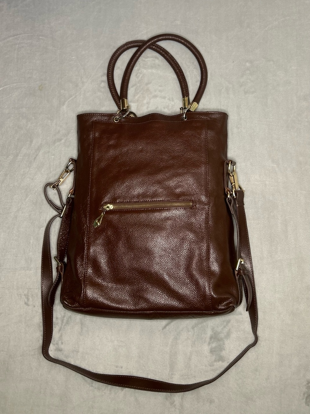 Erica Anenberg Leather Handbag Crossbody Satchel Womens Large Brown Pebbled
